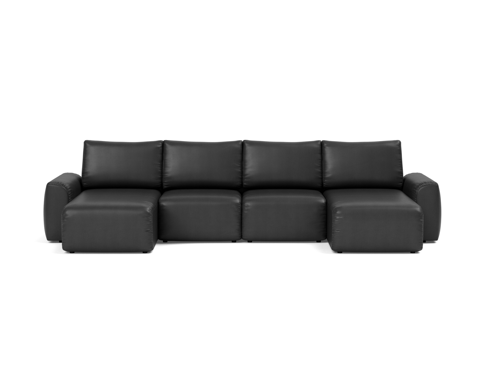 Schlafsofa Norum U-Form mit Chunky-Armlehnen Lederoptik Faunal 550-Black