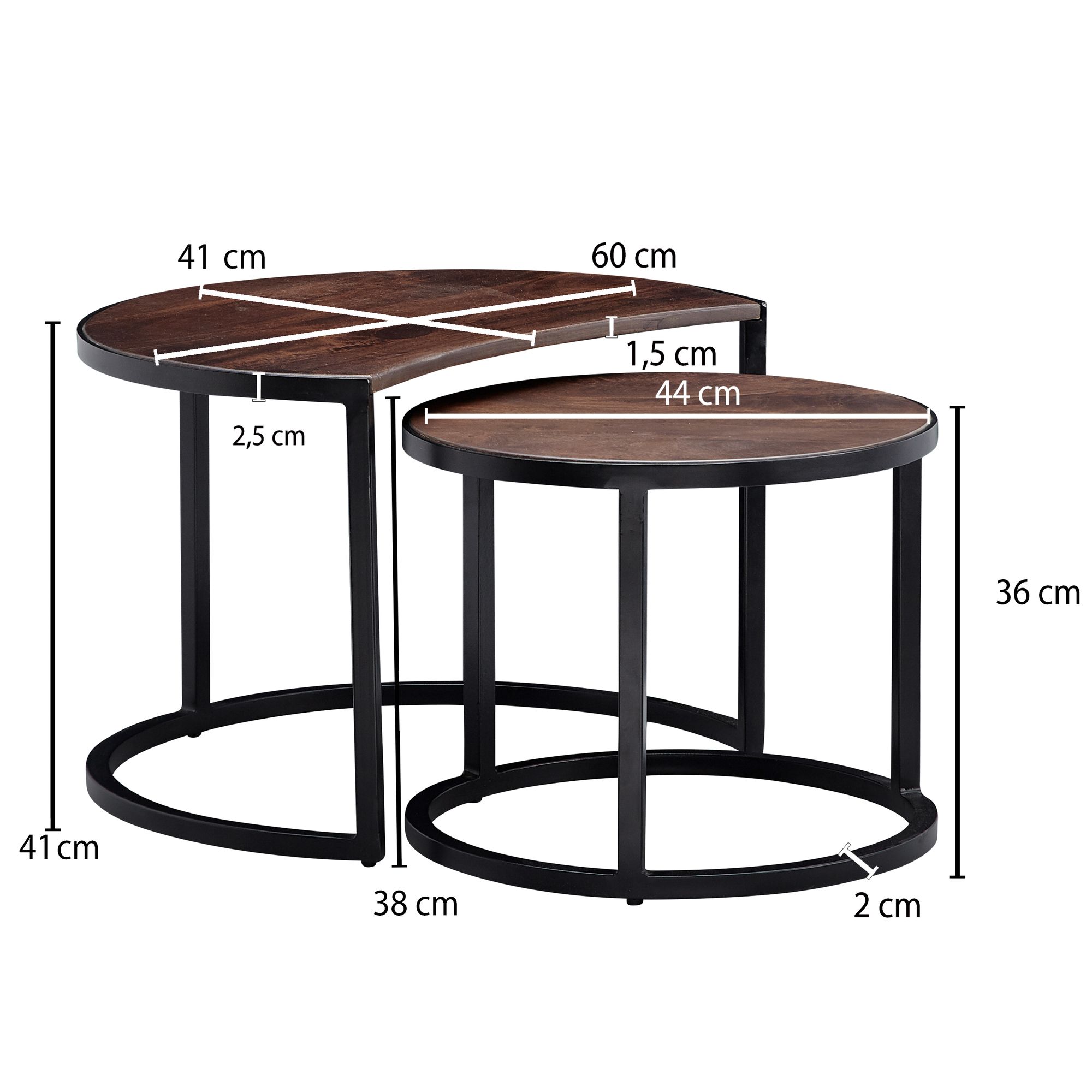 Satztisch 2er-Set Geiranger Massivholz Braun Ø 41 cm
