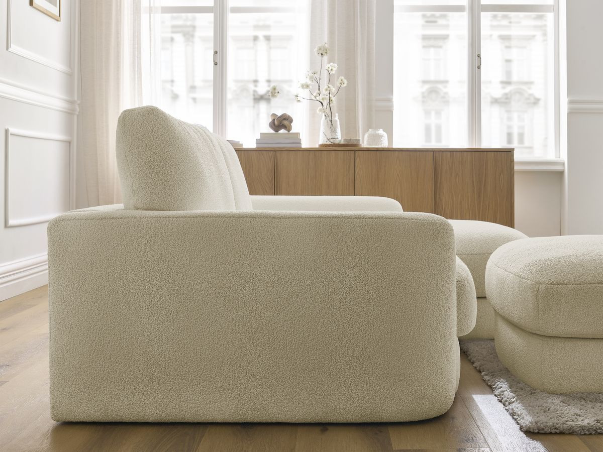 Bobochic Leonore Ecksofa mit Pouf Bouclé-Stoff Beige Ecke rechts