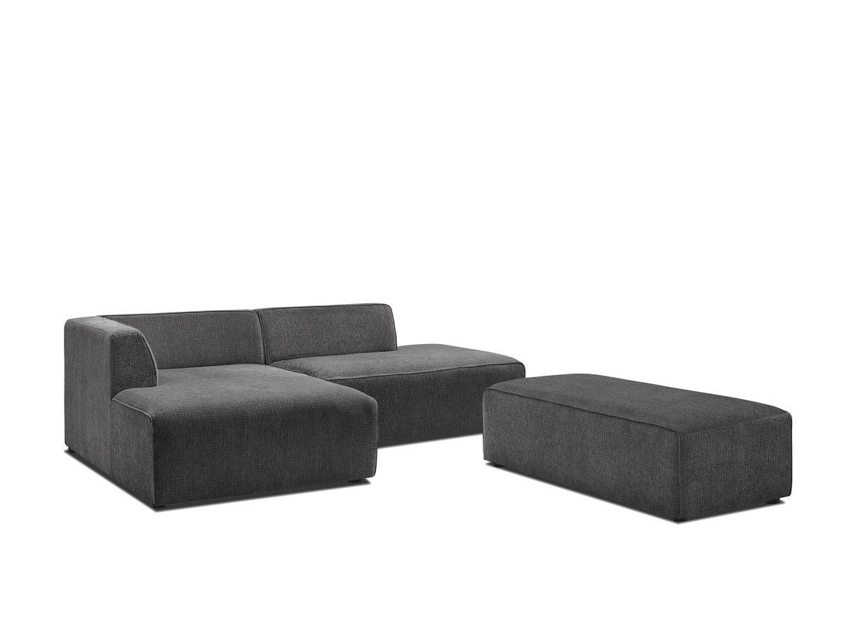 Bobochic Megeve Ecksofa mit Schlaffunktion und Pouf Strukturstoff Dunkelgrau Ecke links