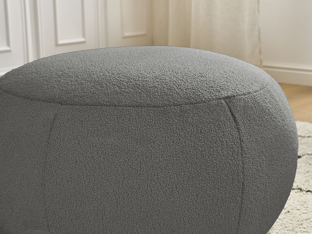 Bobochic Hayden Pouf, rund Bouclé-Stoff Dunkelgrau, 76 cm