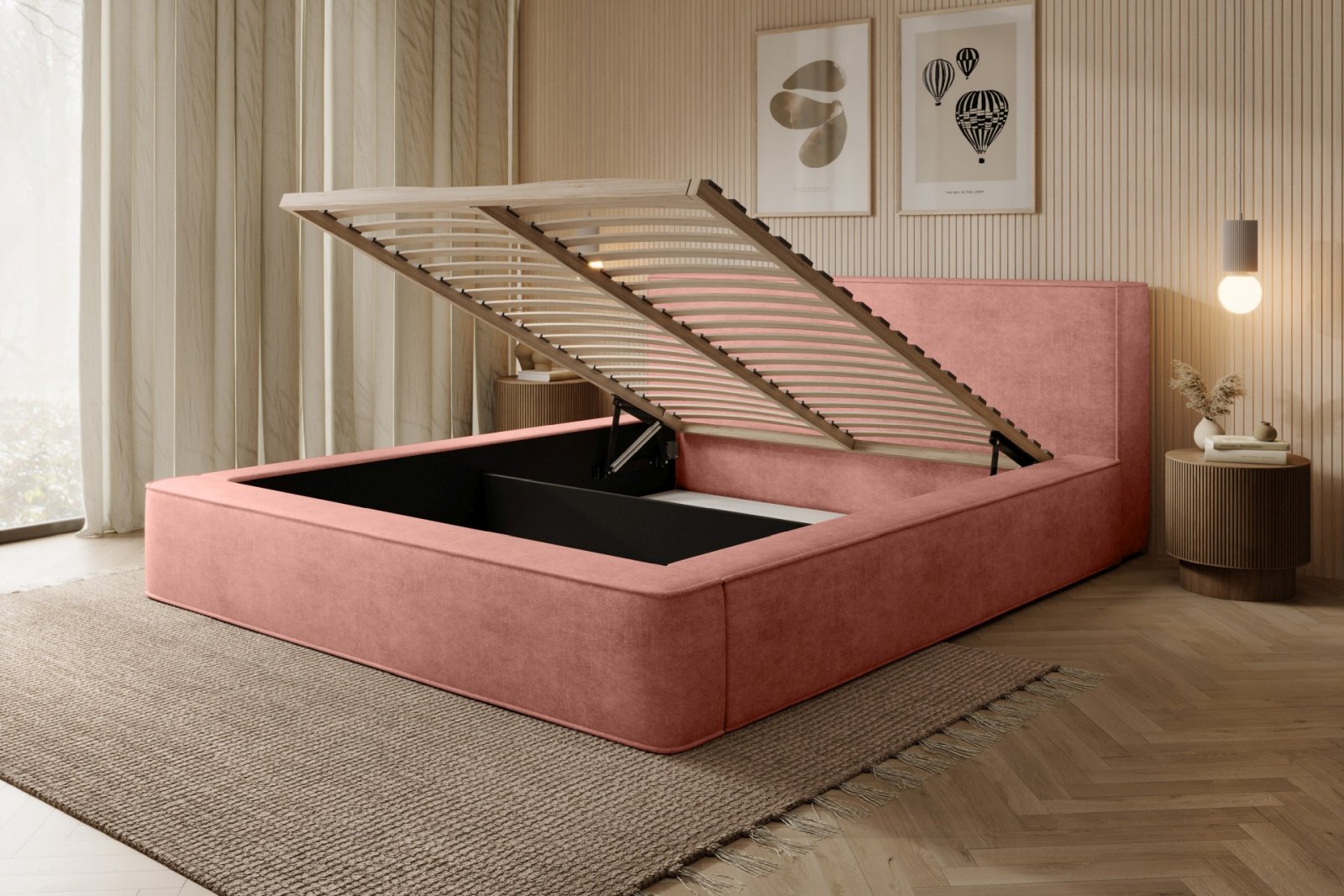Polsterbett Delano Samtstoff 160x200 mit Holzrahmen Macau Coral