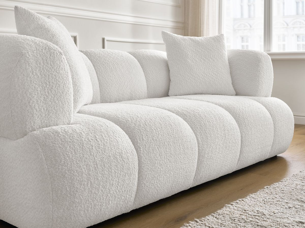 Bobochic Pamira Sofa 2-Sitzer mit Pouf Bouclé-Stoff Weiß