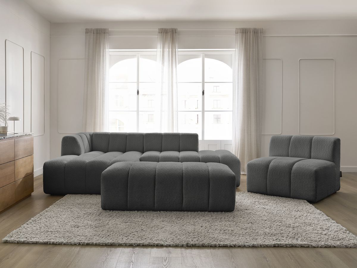 Bobochic Annecy Ecksofa mit Sofamodul und Pouf Bouclé-Stoff Dunkelgrau Ecke links