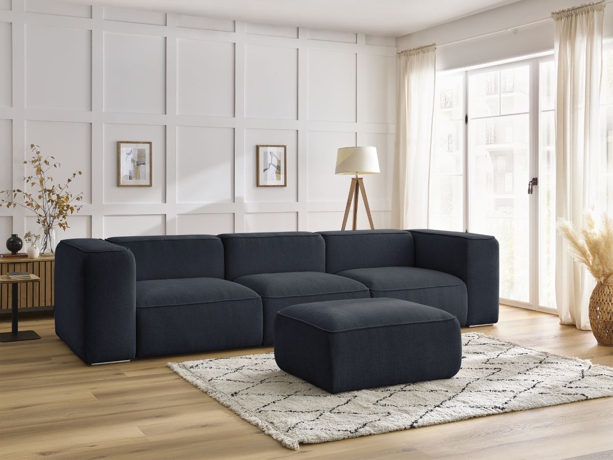 Bobochic Zephyr Sofa 4-Sitzer mit Pouf Strukturstoff Dunkelblau
