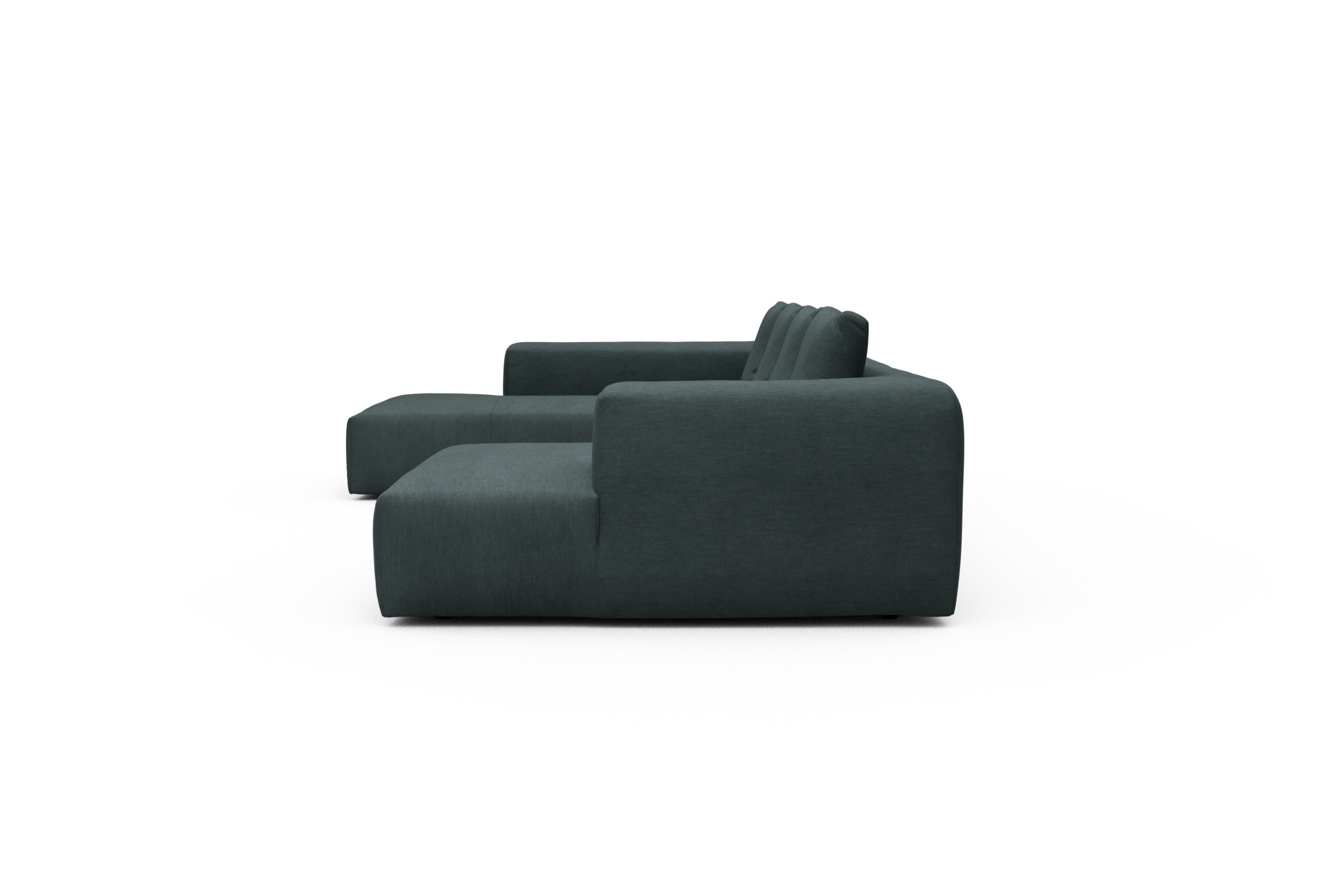 Wohnlandschaft Fred Relax-Ecke links mit 2-Sitzer und Chaiselongue rechts Flachgewebe Vivus 573-Dusty-Blue