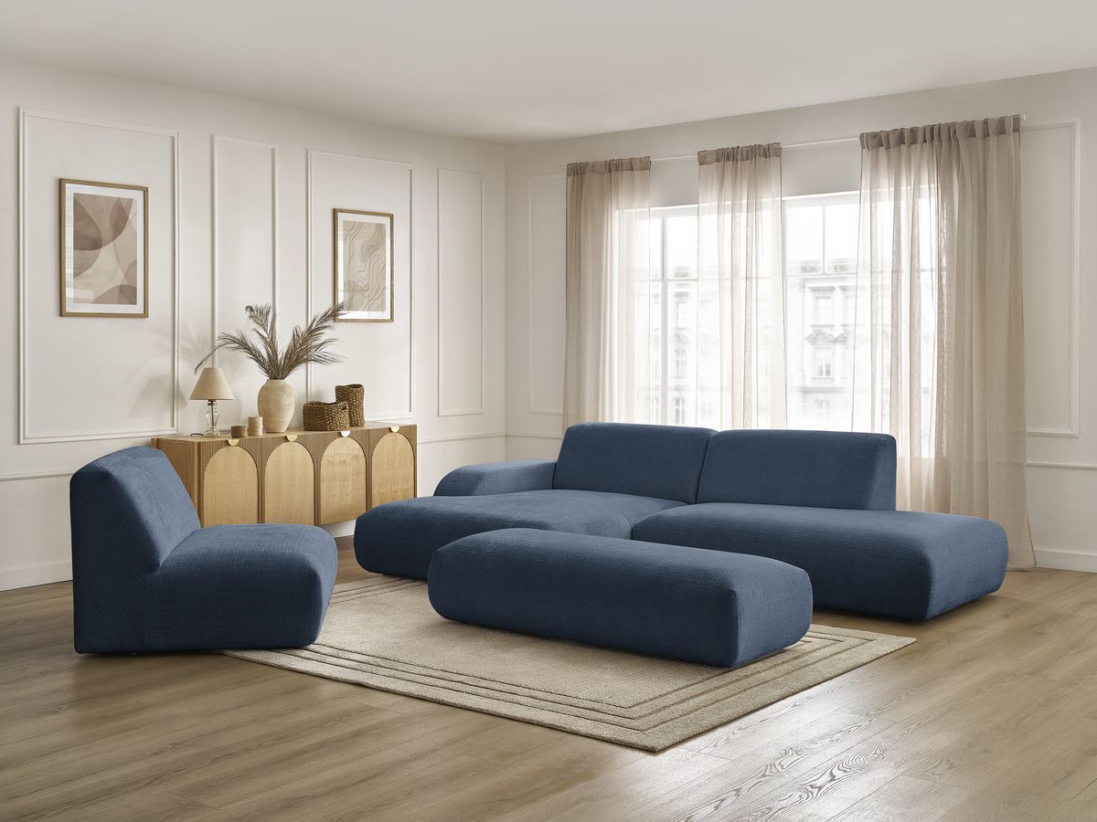 Bobochic Sirius Ecksofa mit Pouf 405 × 170 cm Strukturstoff Dunkelblau Ecke links