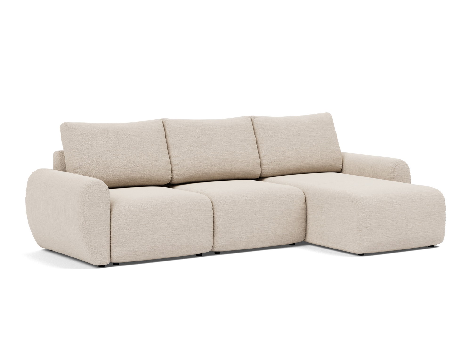 Schlafsofa Norum mit Chaiselongue und Curve-Armlehnen Webstoff Blida 612-Sand-Grey