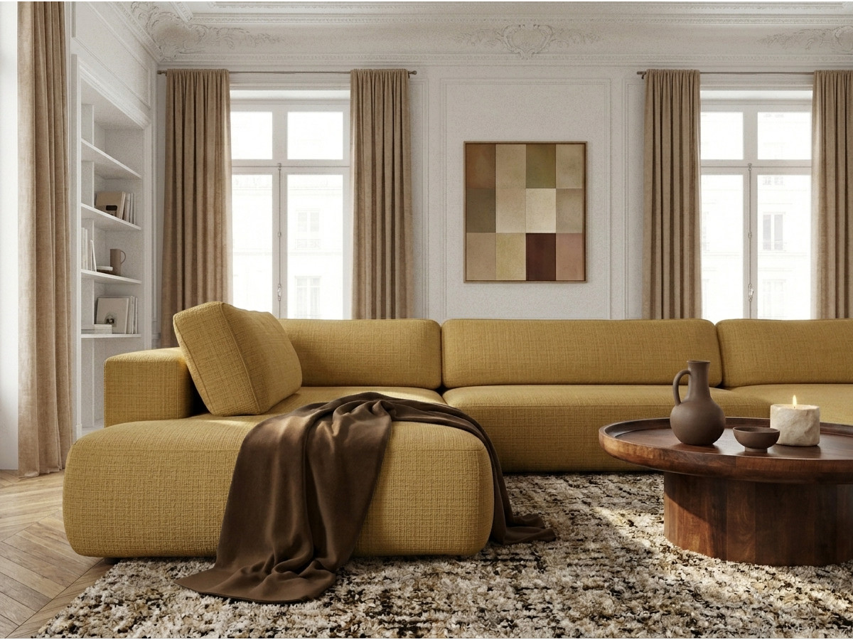 Bobochic Denise Wohnlandschaft Strukturstoff Gelb Ecke rechts