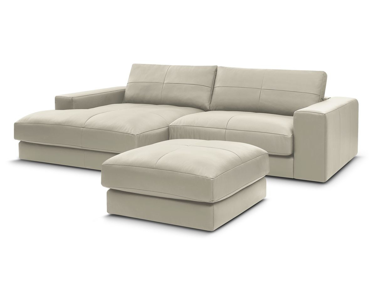 Bobochic Leonard Ecksofa mit Pouf 274 × 159 cm Leder Beige Ecke links