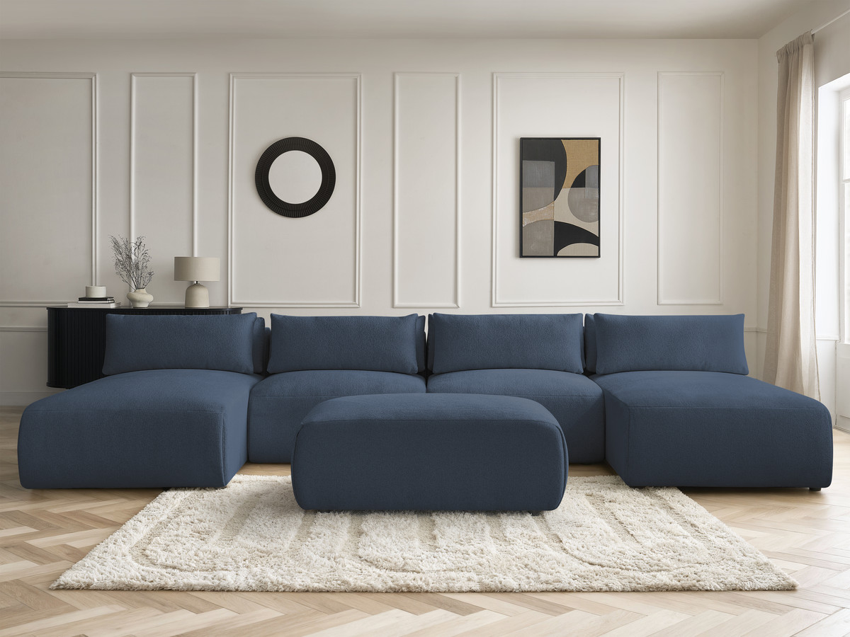 Bobochic Jana Wohnlandschaft mit kleinem Pouf Melange-Stoff Blau
