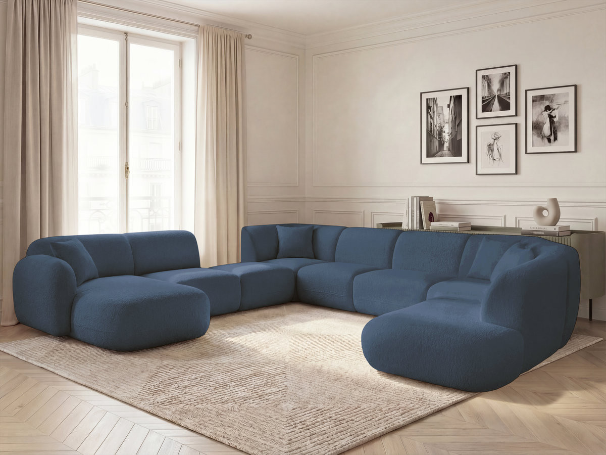 Bobochic Anda Wohnlandschaft mit Pouf 396 × 357 cm Chenille Dunkelblau Ecke links