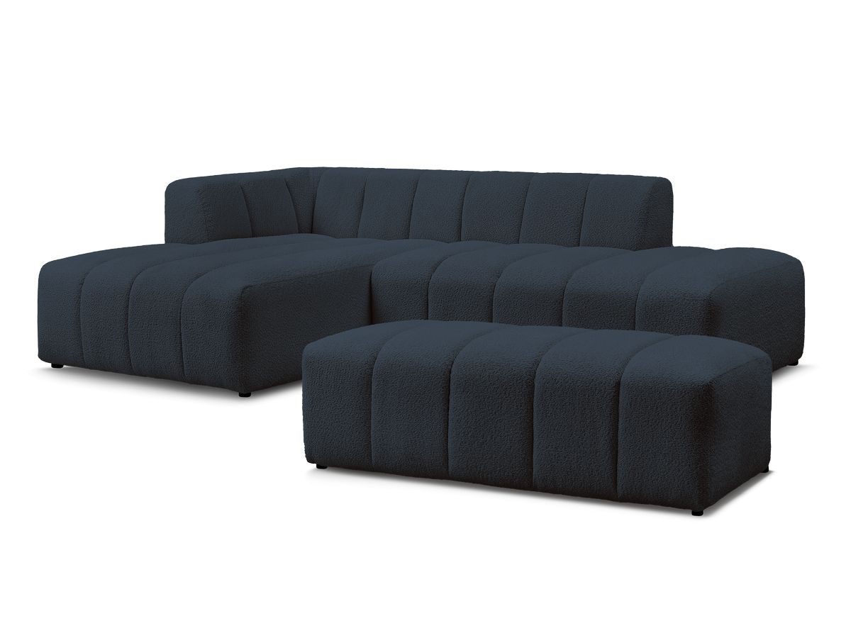 Bobochic Annecy Ecksofa mit Pouf Bouclé-Stoff Dunkelblau Ecke links