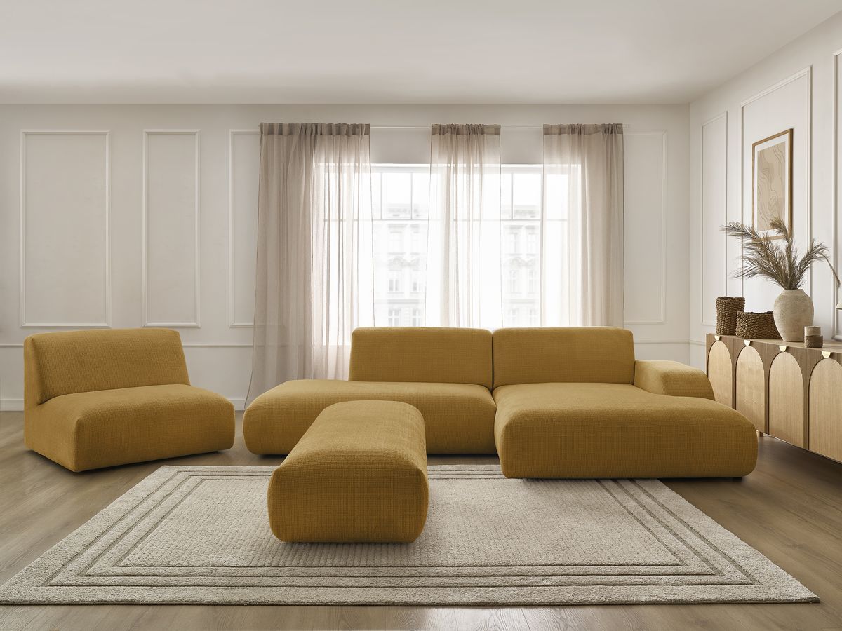 Bobochic Sirius Ecksofa mit Pouf 405 × 170 cm Strukturstoff Gelb Ecke rechts