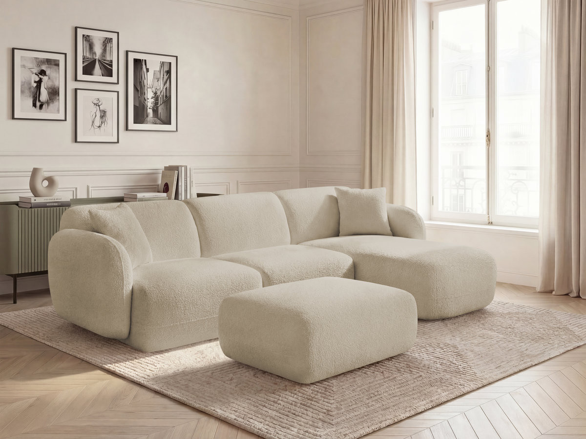Bobochic Anda Ecksofa mit Pouf 292 × 163 cm Chenille Beige Ecke rechts