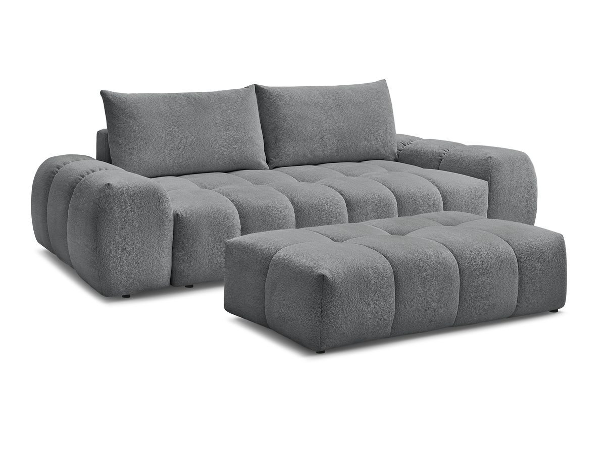 Bobochic Everest Schlafsofa 3-Sitzer mit Bettkasten und Pouf, 2 Kissen Melange-Stoff Dunkelgrau