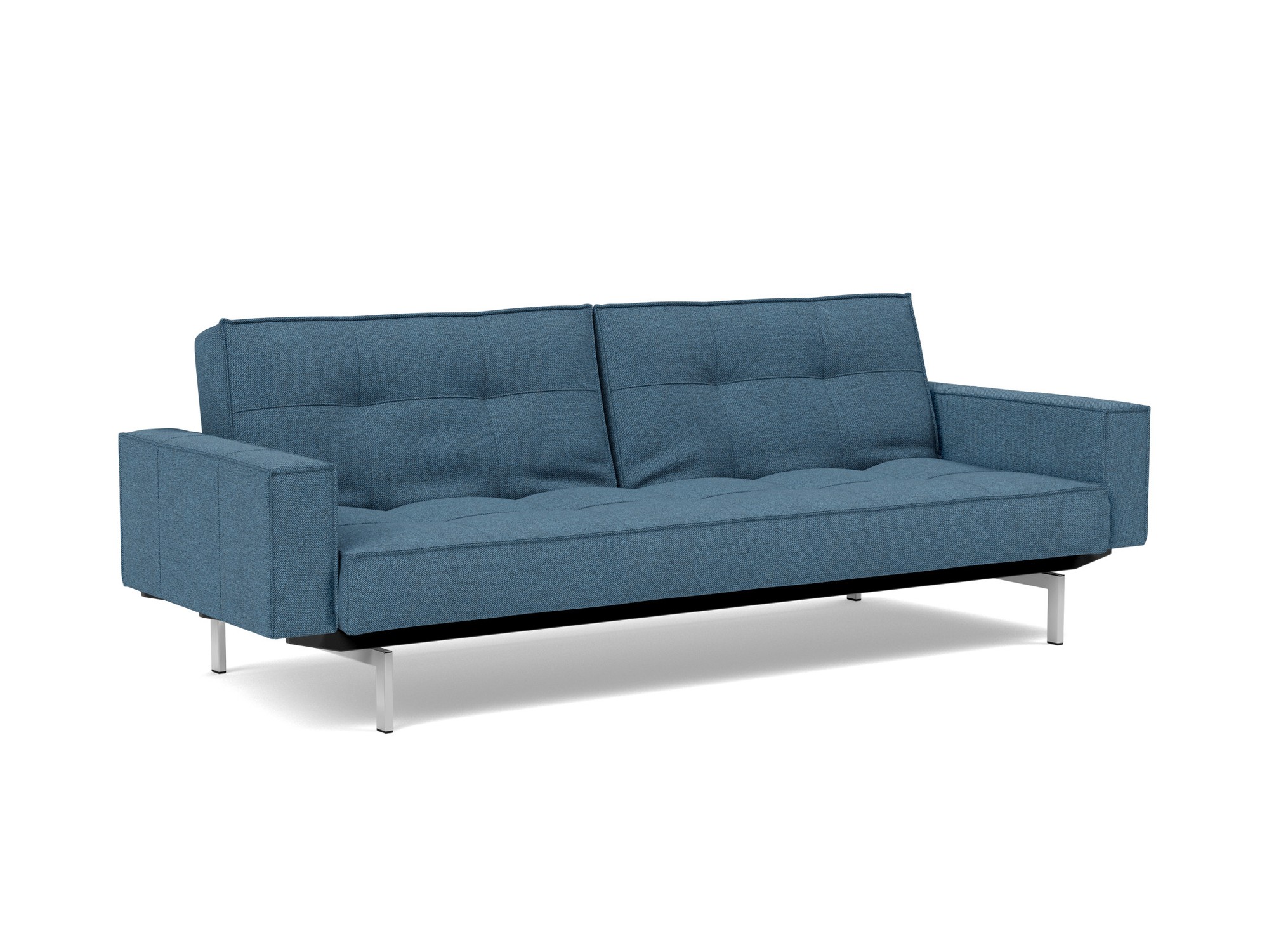 Schlafsofa Splitback mit Armlehnen Strukturierter Stoff Weda 302-Weda-Blue Beine Chrom