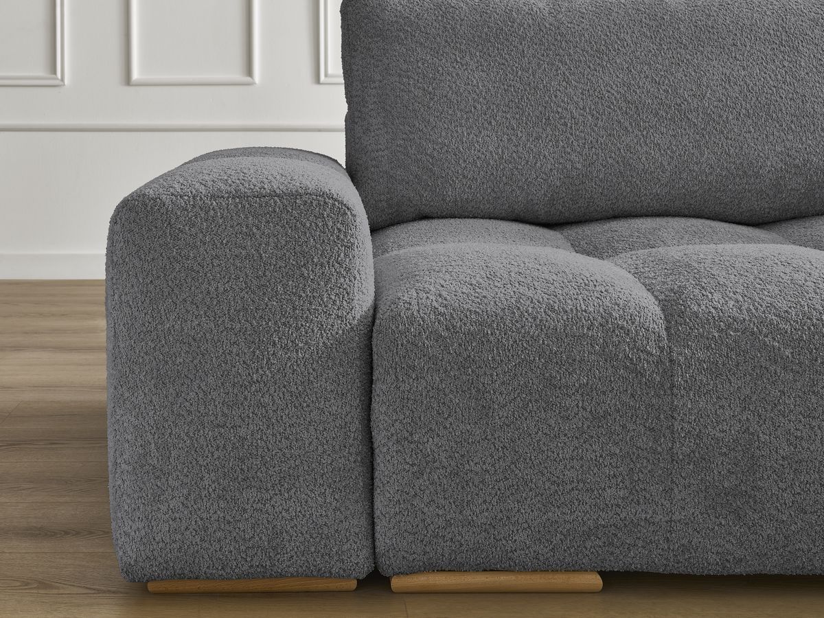 Bobochic Anakin Schlafsofa 3-Sitzer mit Bettkasten, 2 Kissen Bouclé-Stoff Dunkelgrau