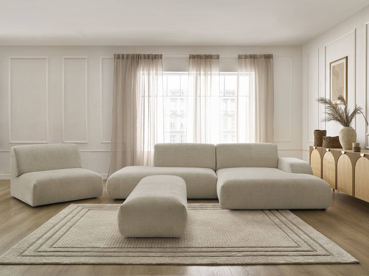 Bobochic Sirius Ecksofa mit Pouf 405 × 170 cm Strukturstoff Beige Ecke rechts