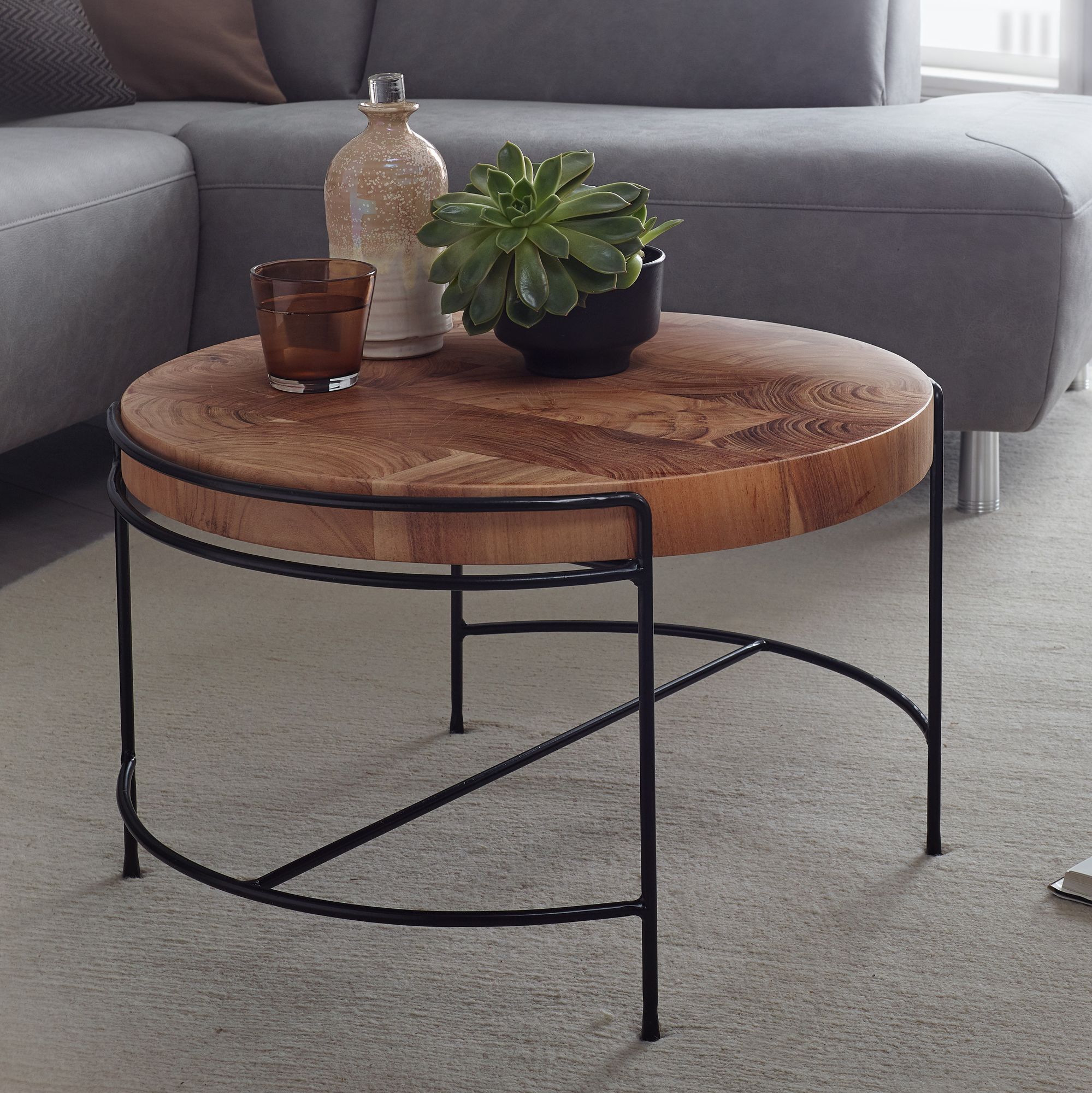 Couchtisch Famjin Akazie Massivholz Braun Ø 62 cm