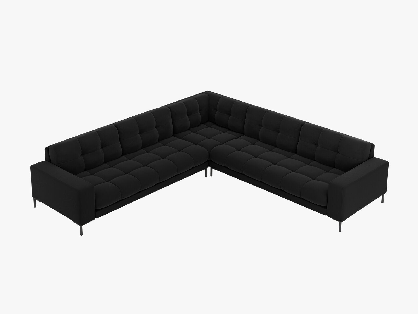 Micadoni Symmetrisches Ecksofa Mamaia 6-Sitzer Samt Bluvel Schwarz schwarze Beine
