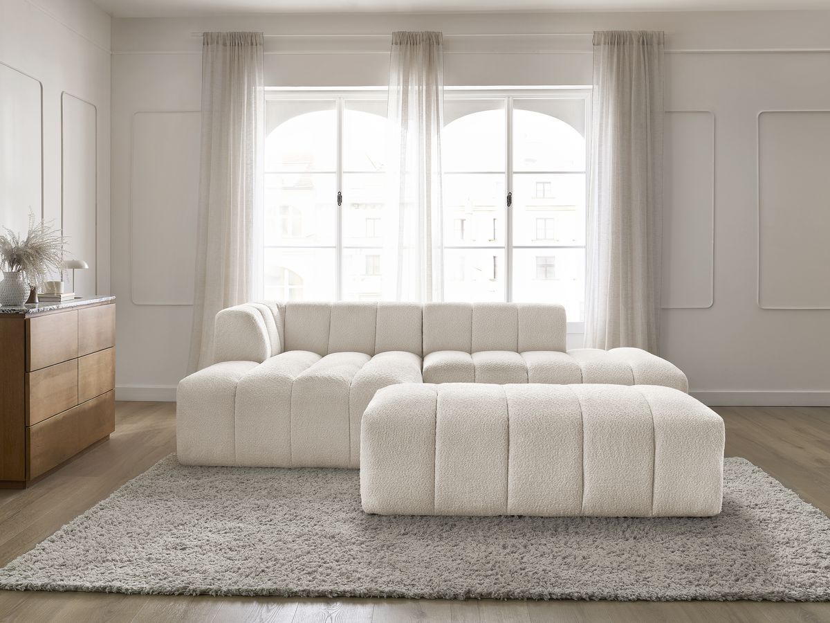 Bobochic Annecy Ecksofa mit Pouf Bouclé-Stoff Weiß Ecke links