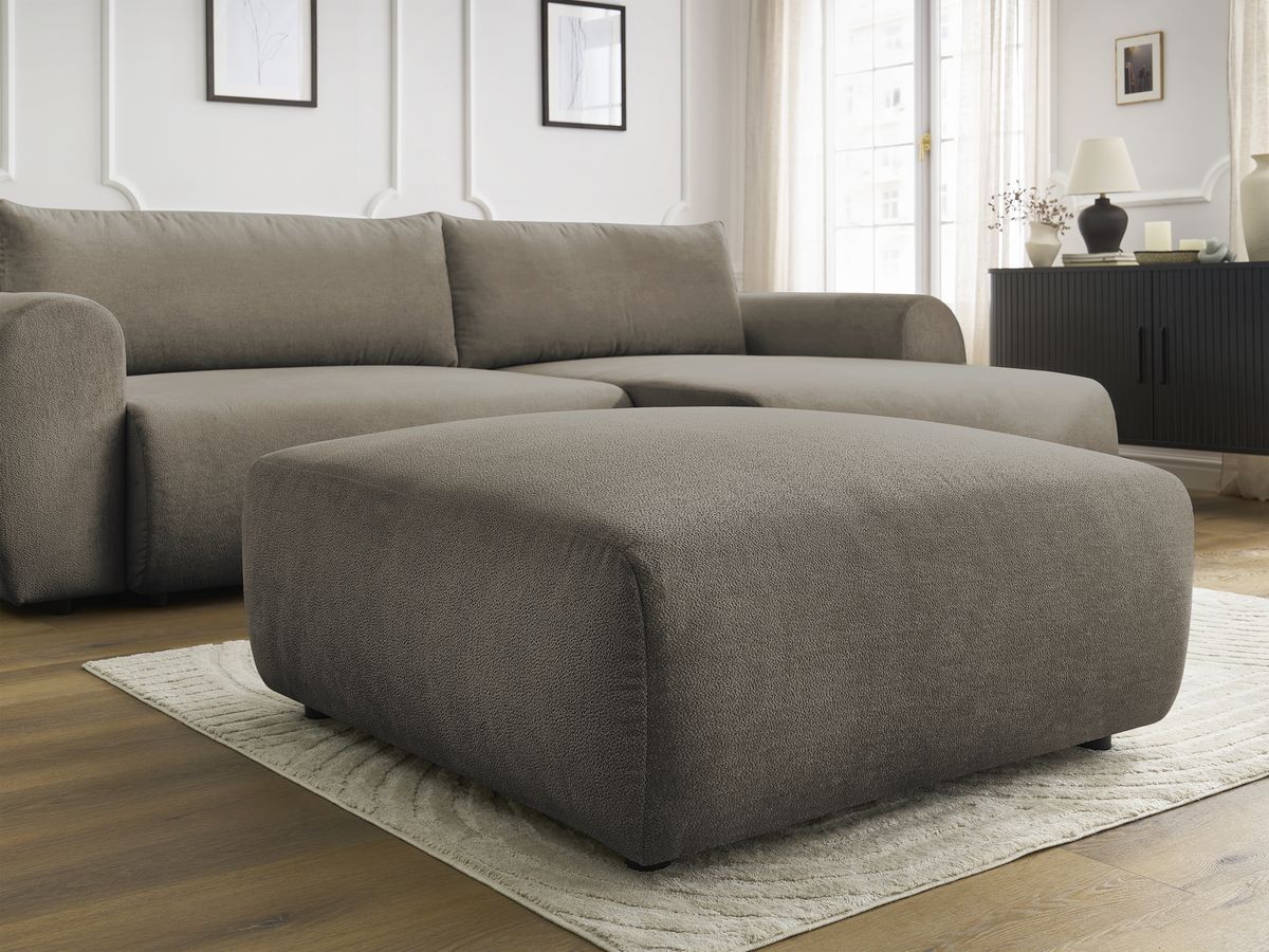 Bobochic Lucien Ecksofa mit Schlaffunktion und Bettkasten und Pouf 314 × 167 cm Stoff Taupe Ecke rechts