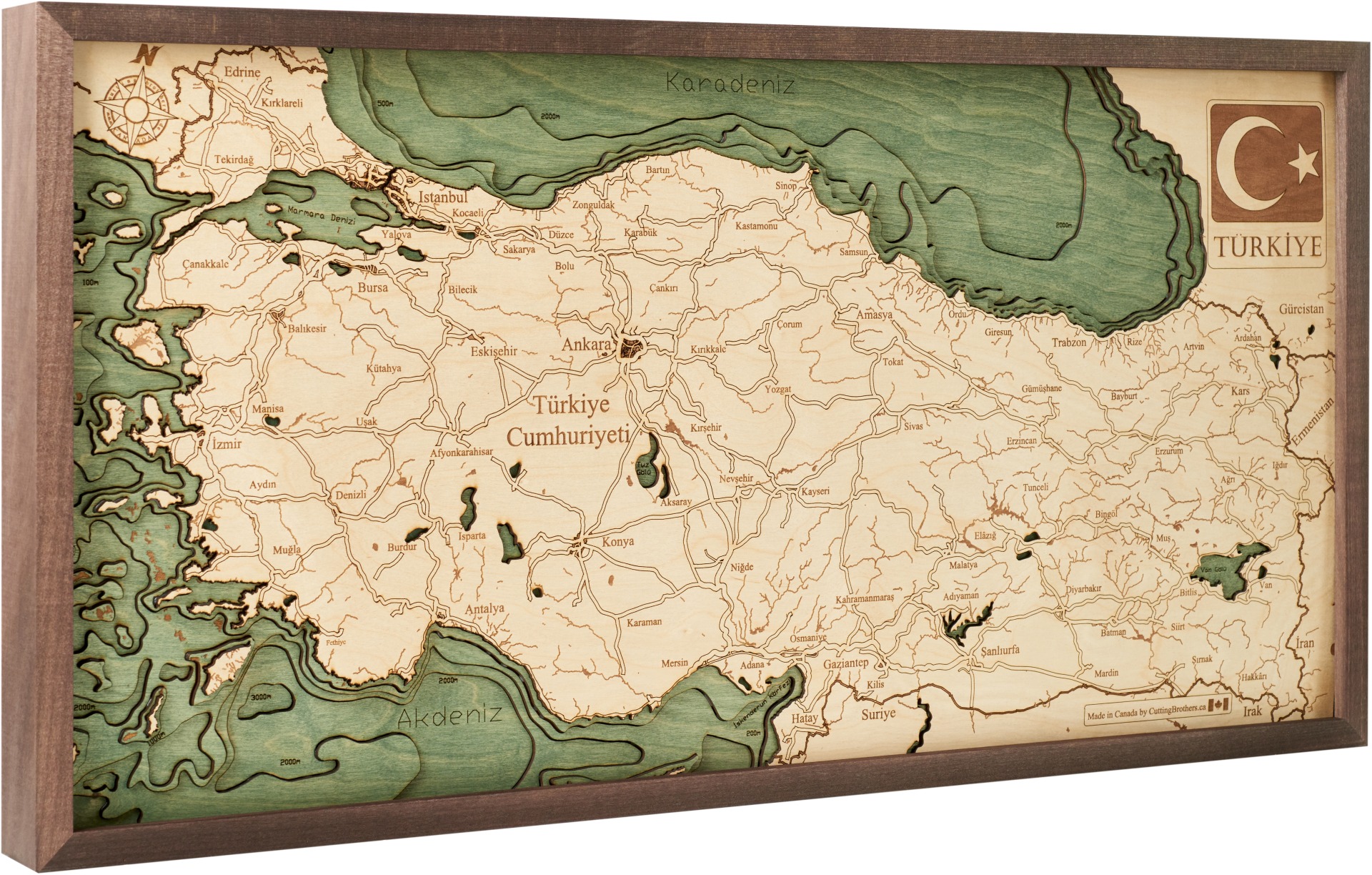 Cutting Brothers 3D Holz-Wandkarte Türkei Türkiye 81 x 40.5 moebelfaktor
