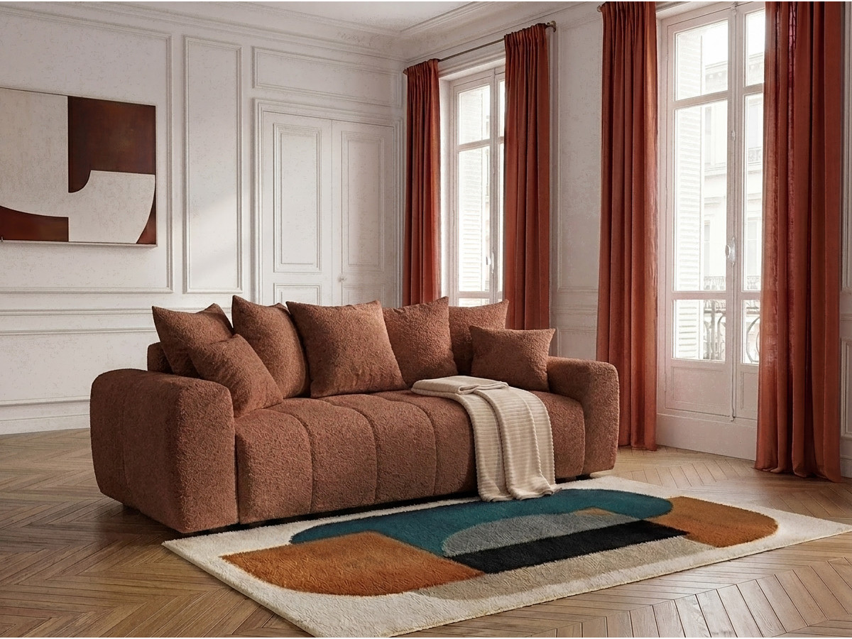 Bobochic Roxelane Schlafsofa 3-Sitzer mit Bettkasten Bouclé-Stoff Orange