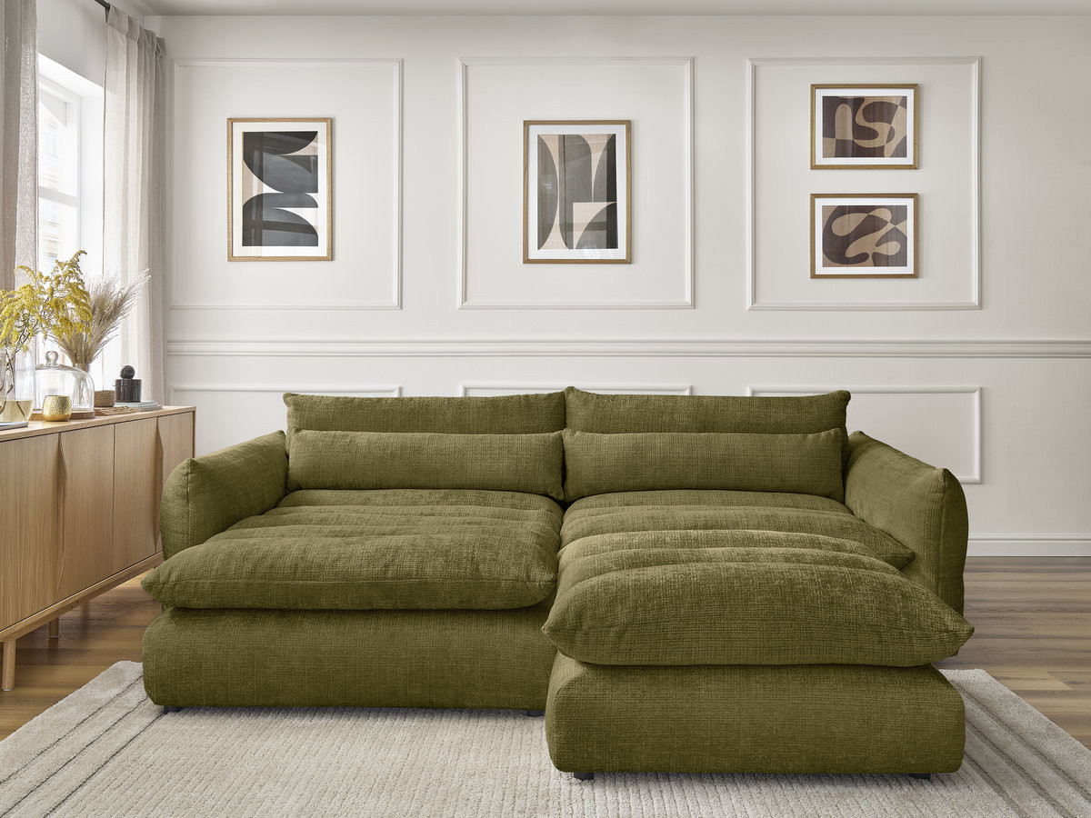 Bobochic Neil Ecksofa mit Pouf Strukturstoff Grün Ecke links