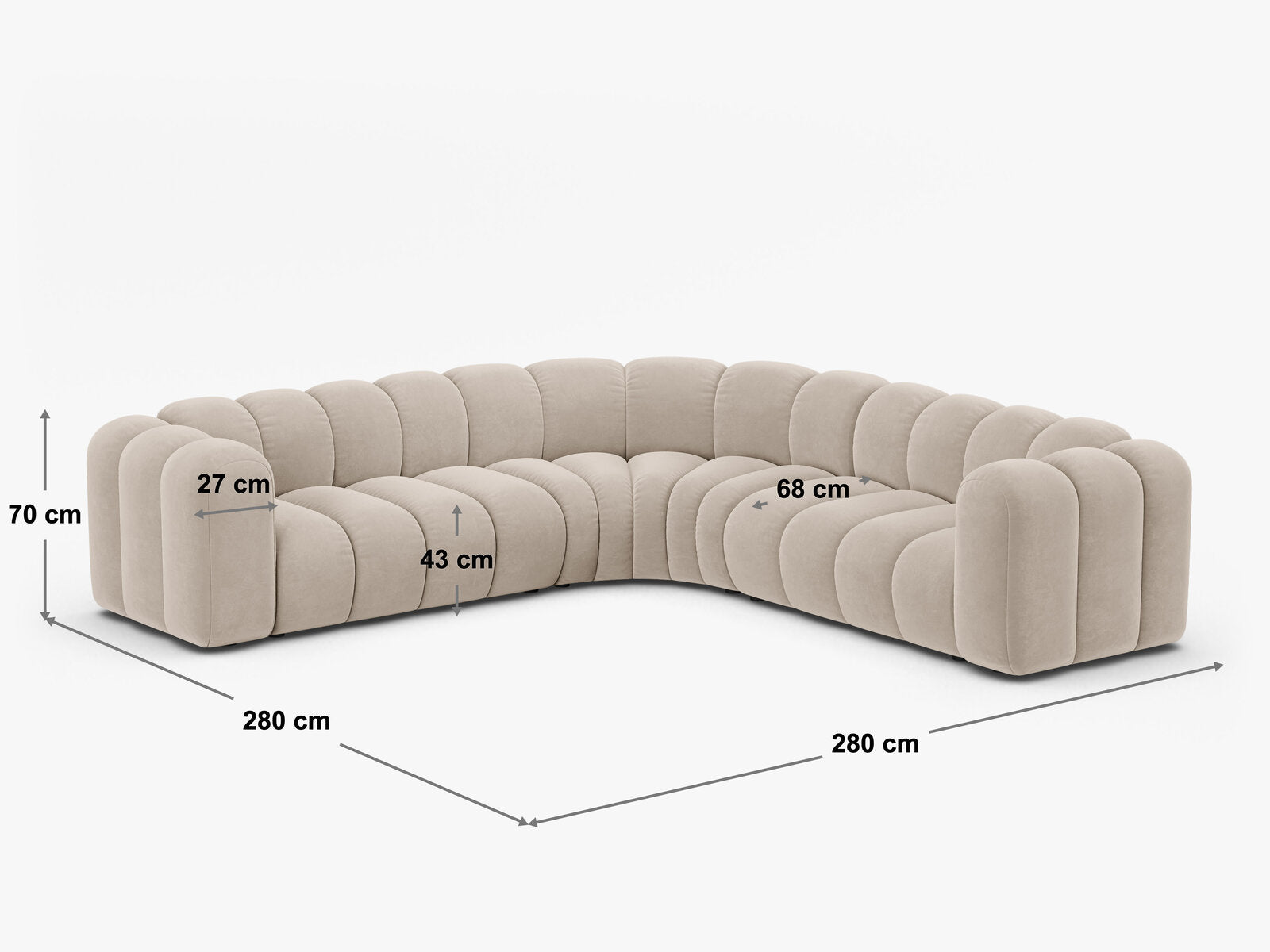 Micadoni symmetrisches Ecksofa Lupine 5-Sitzer mittelgroß Samt Salvador Schwarz