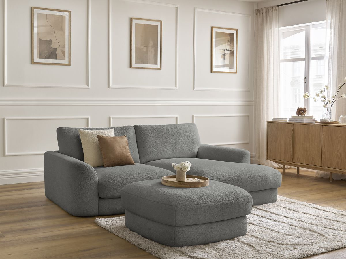 Bobochic Leonore Ecksofa mit Pouf Bouclé-Stoff Dunkelgrau Ecke rechts