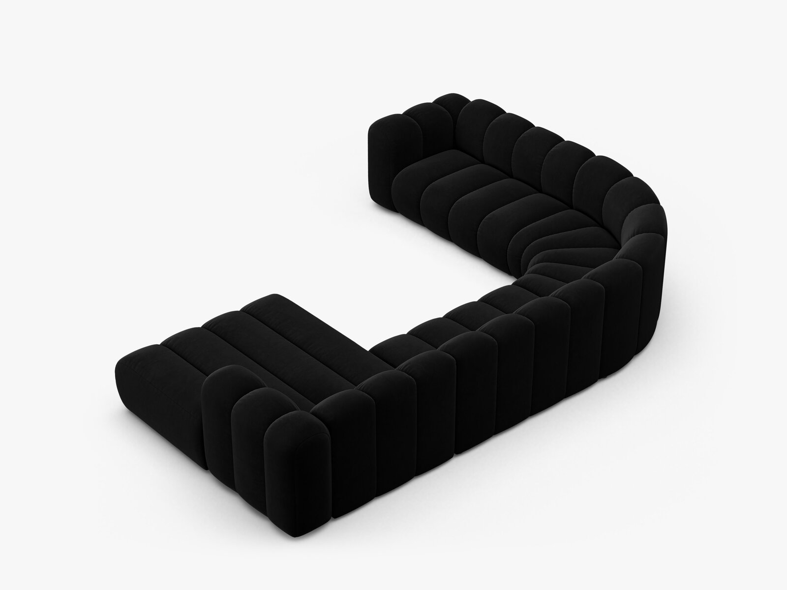 Micadoni Modulares Panorama Ecksofa Lupine 6-Sitzer Links Samt Salvador Schwarz