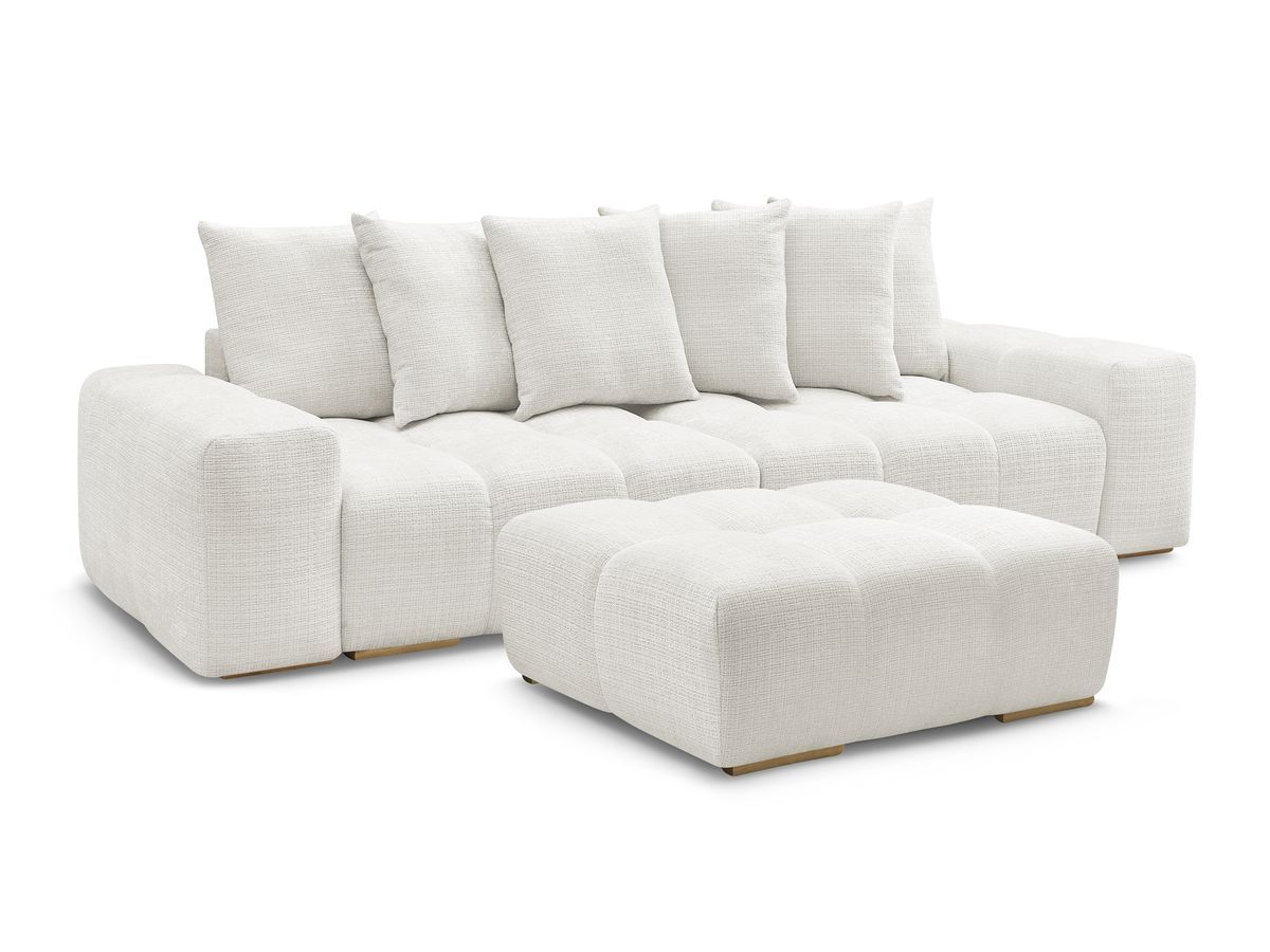 Bobochic Anakin Schlafsofa 3-Sitzer mit Bettkasten und Pouf, 6 Kissen Strukturstoff Weiß