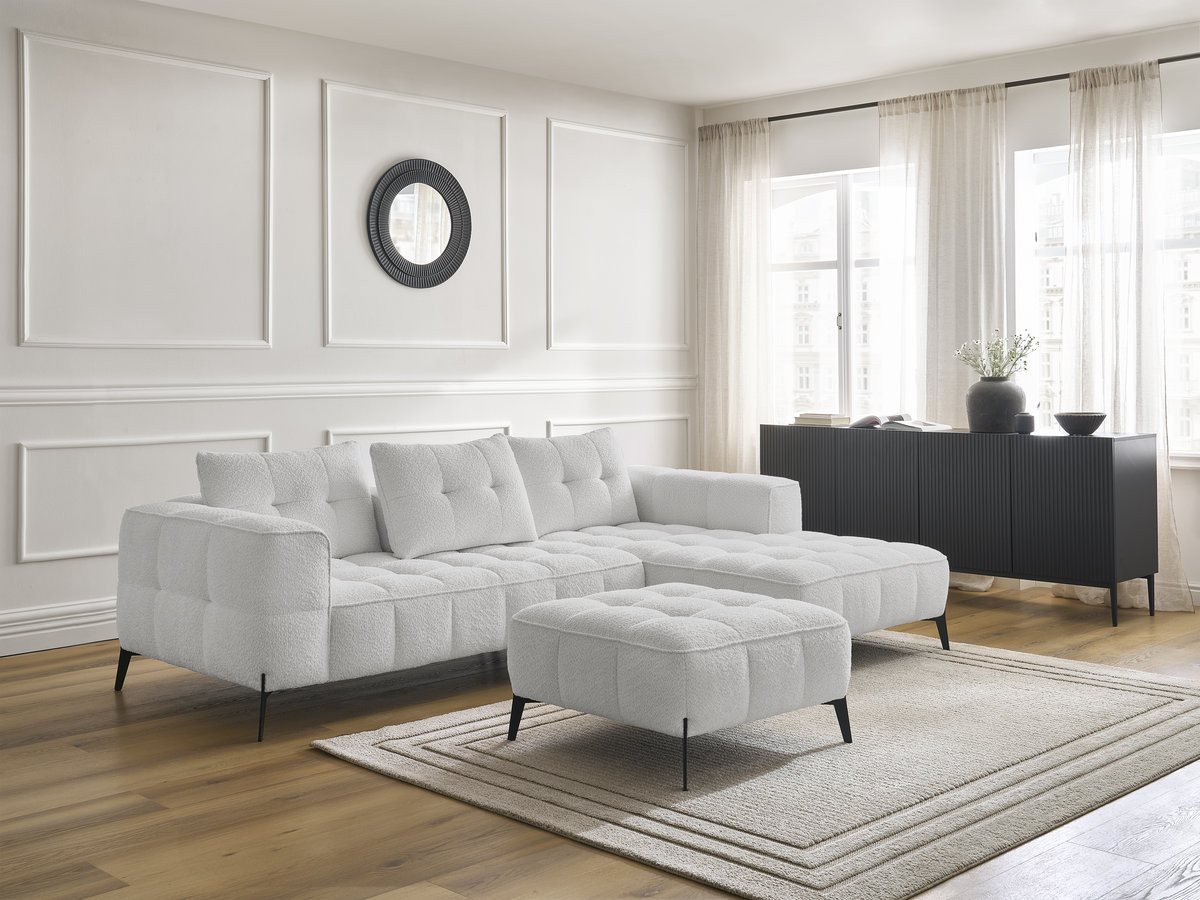 Bobochic Anis Ecksofa mit Pouf Bouclé-Stoff Hellgrau Ecke rechts