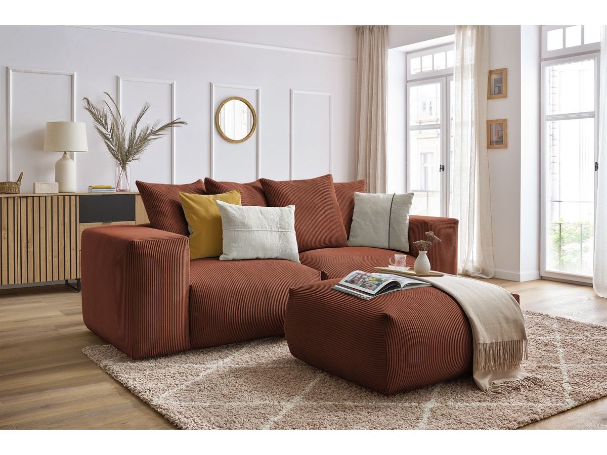 Bobochic Voltaire Sofa 4-Sitzer mit Pouf 248 × 100 cm Cordsamt Orange