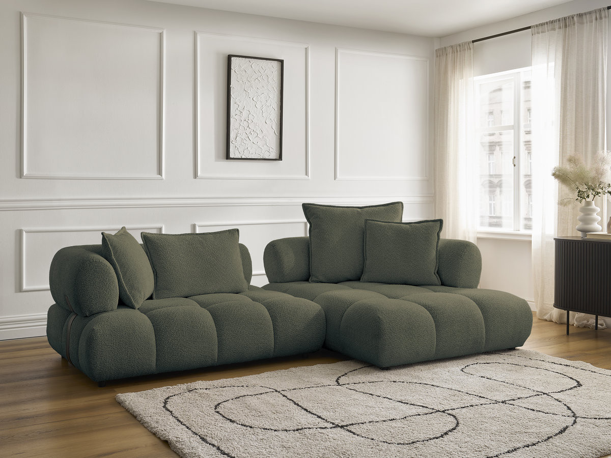 Bobochic Alya Ecksofa Bouclé-Stoff Grün Ecke rechts