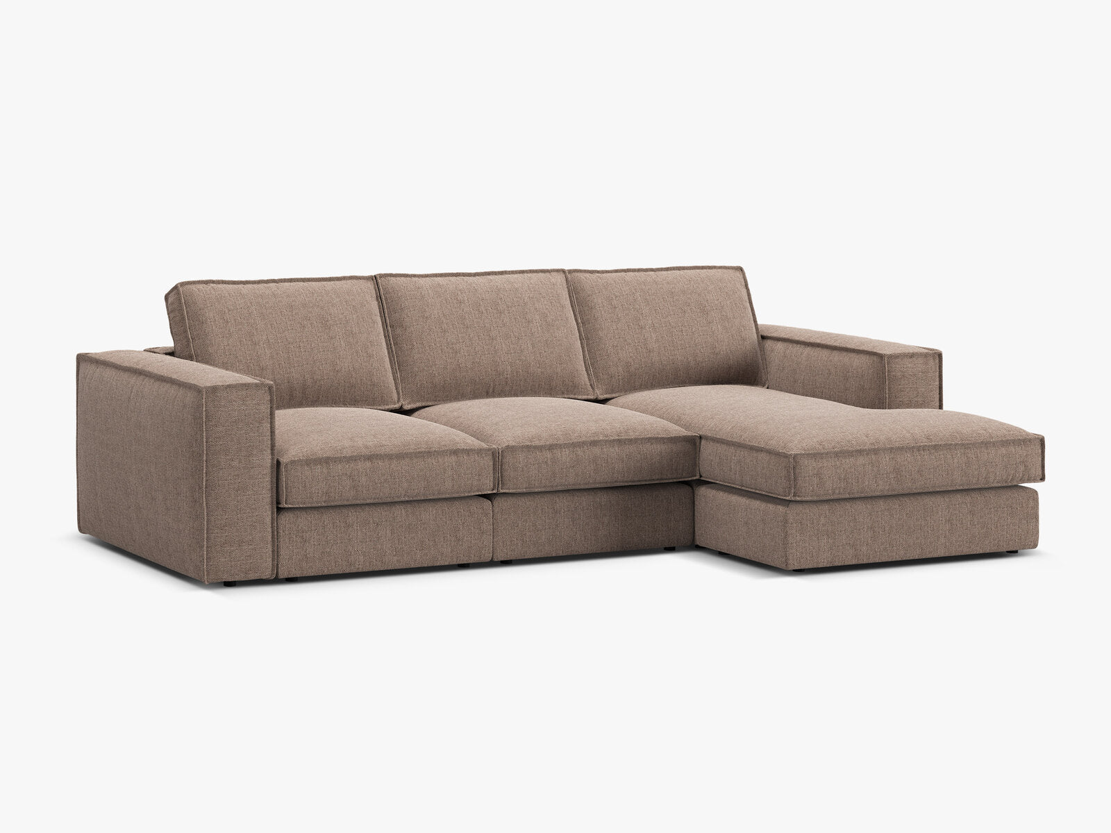 Micadoni modulares Ecksofa Pola 3-Sitzer Rechts Strukturierter Stoff Babel Hellbraun