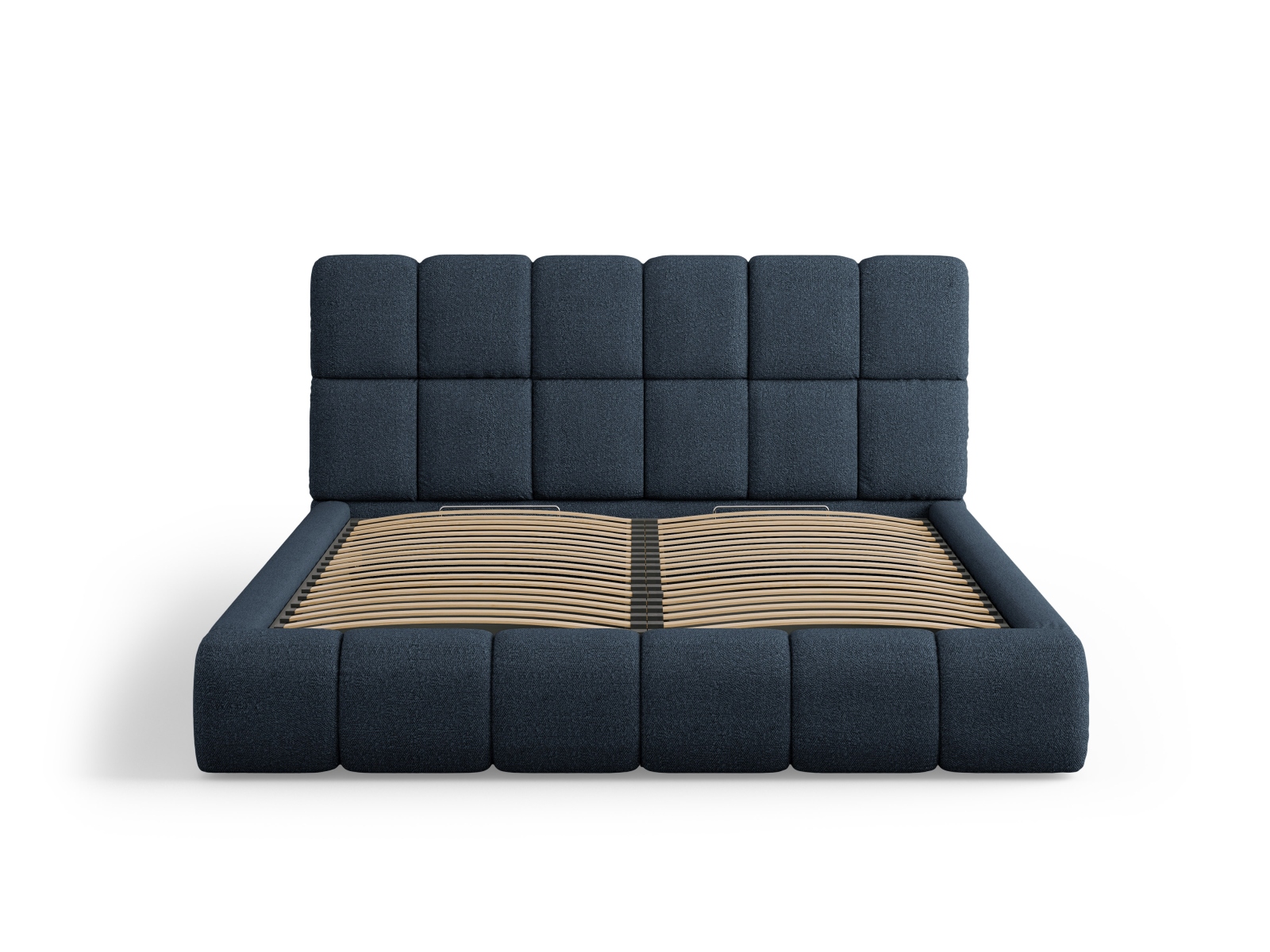 Micadoni Stauraumbett mit Kopfteil Bellis Boucle Baloo Dunkelblau 140x200