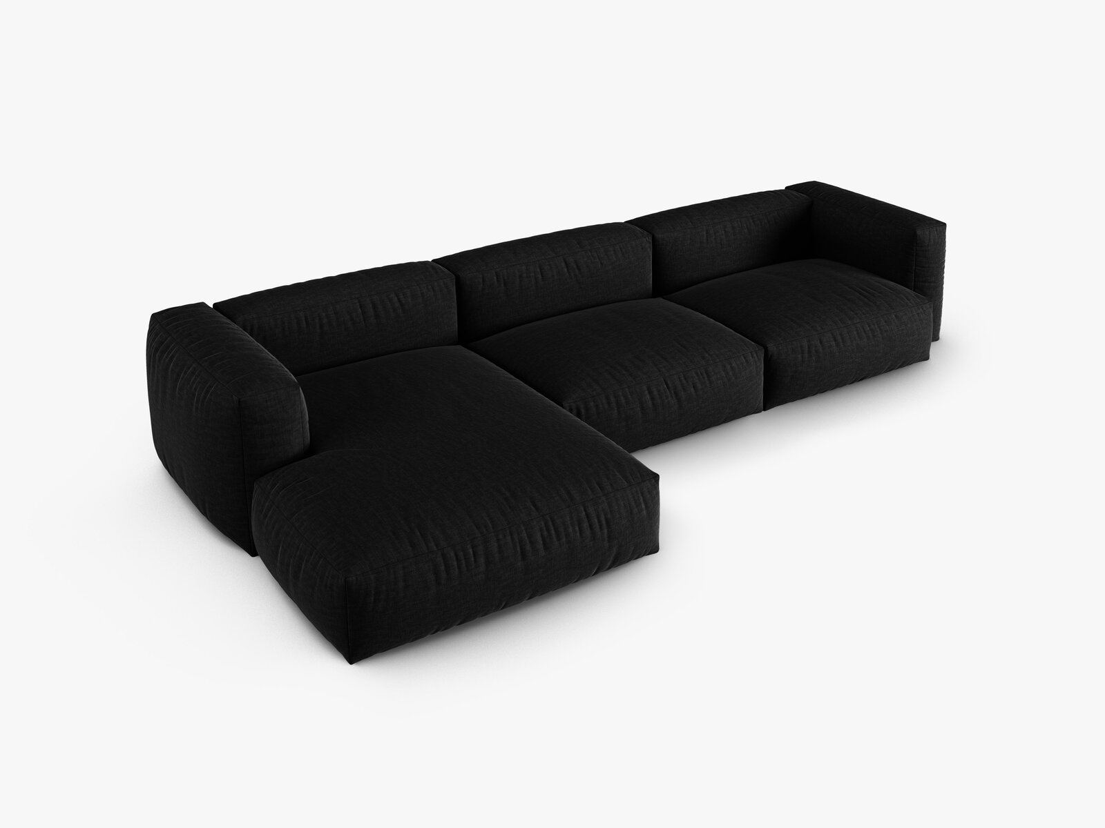 Micadoni Ecksofa Martina 3-Sitzer 90cm Sitztiefe Links Strukturierter Stoff Boston Schwarz