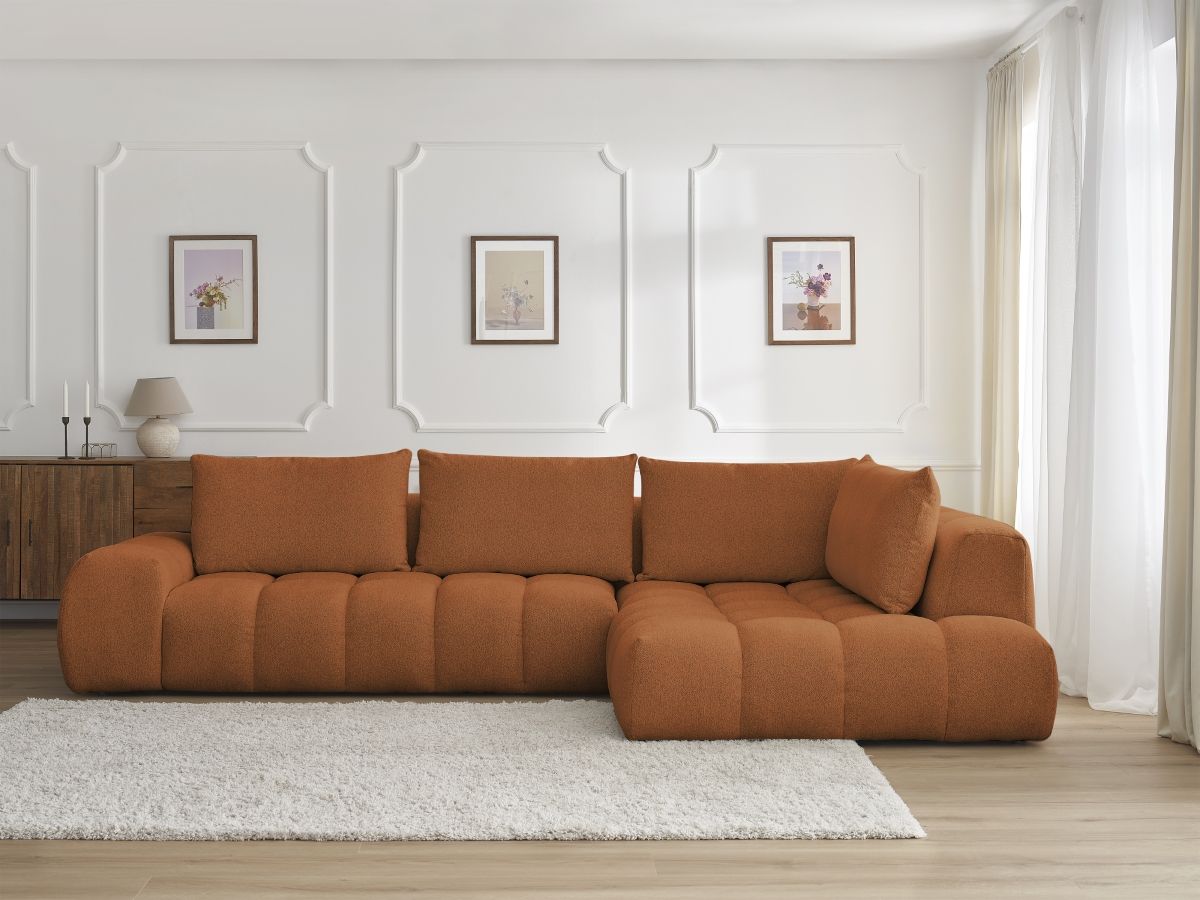 Bobochic Everest Ecksofa, 4 Kissen Melange-Stoff Orange Ecke rechts