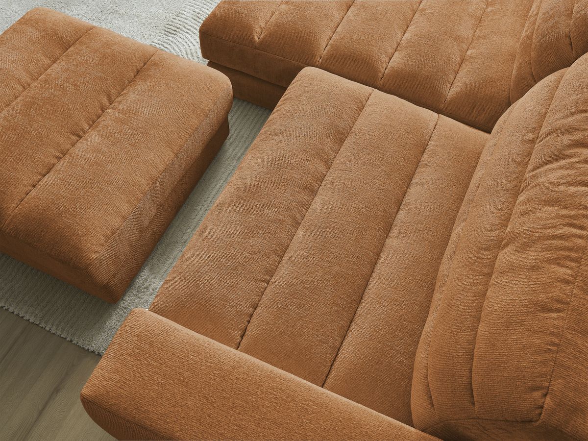 Bobochic Sierra Ecksofa mit Pouf Strukturstoff Orange Ecke links
