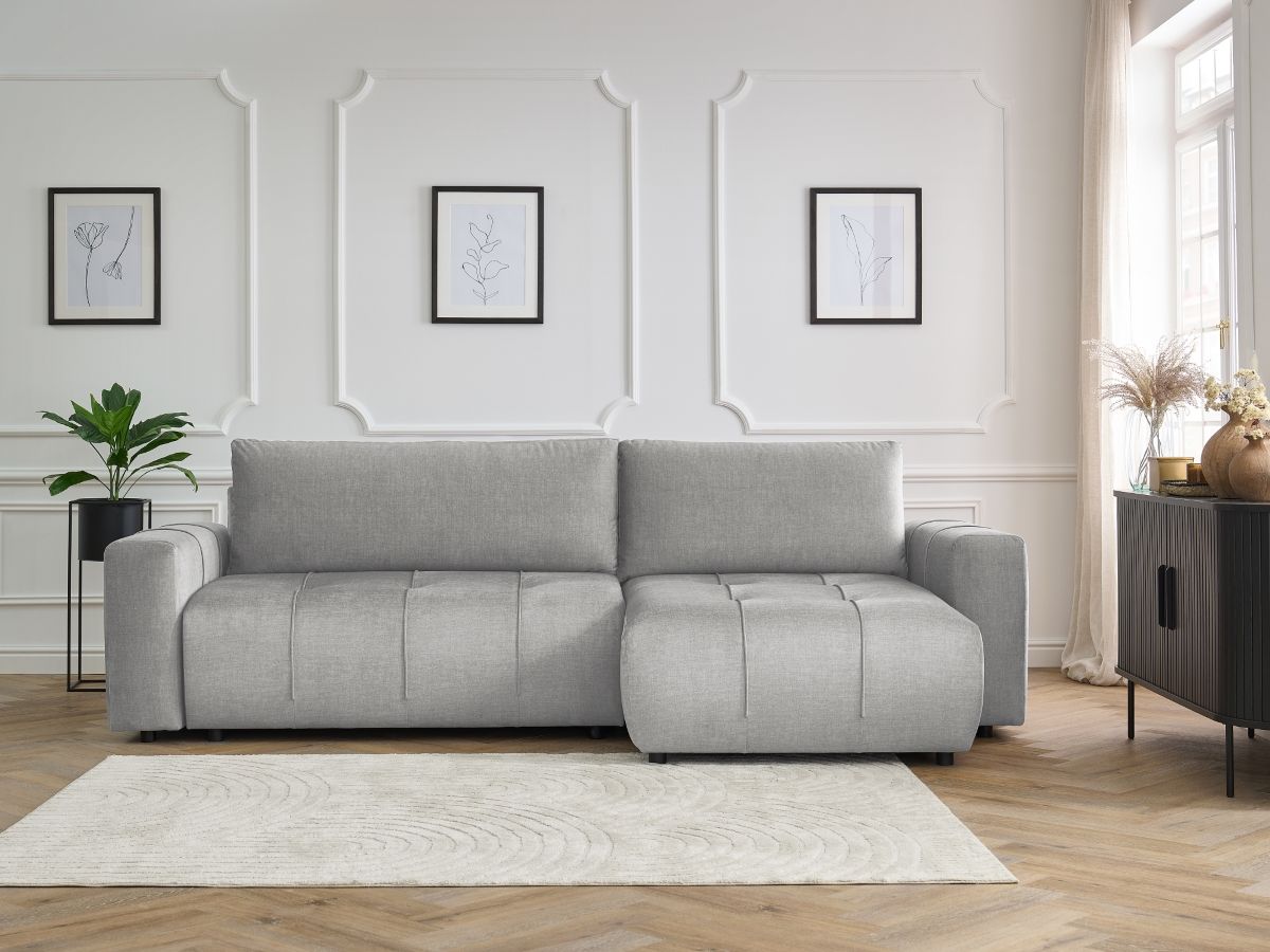 Bobochic Arsene Ecksofa mit Schlaffunktion und Bettkasten 288 × 148 cm Samt Hellgrau