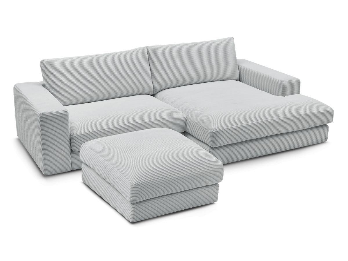 Bobochic Leonard Ecksofa mit Pouf 274 × 159 cm Cordsamt Hellgrau Ecke rechts