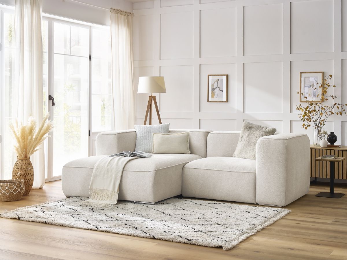 Bobochic Zephyr Ecksofa 260 × 165 cm Strukturstoff Weiß Ecke links