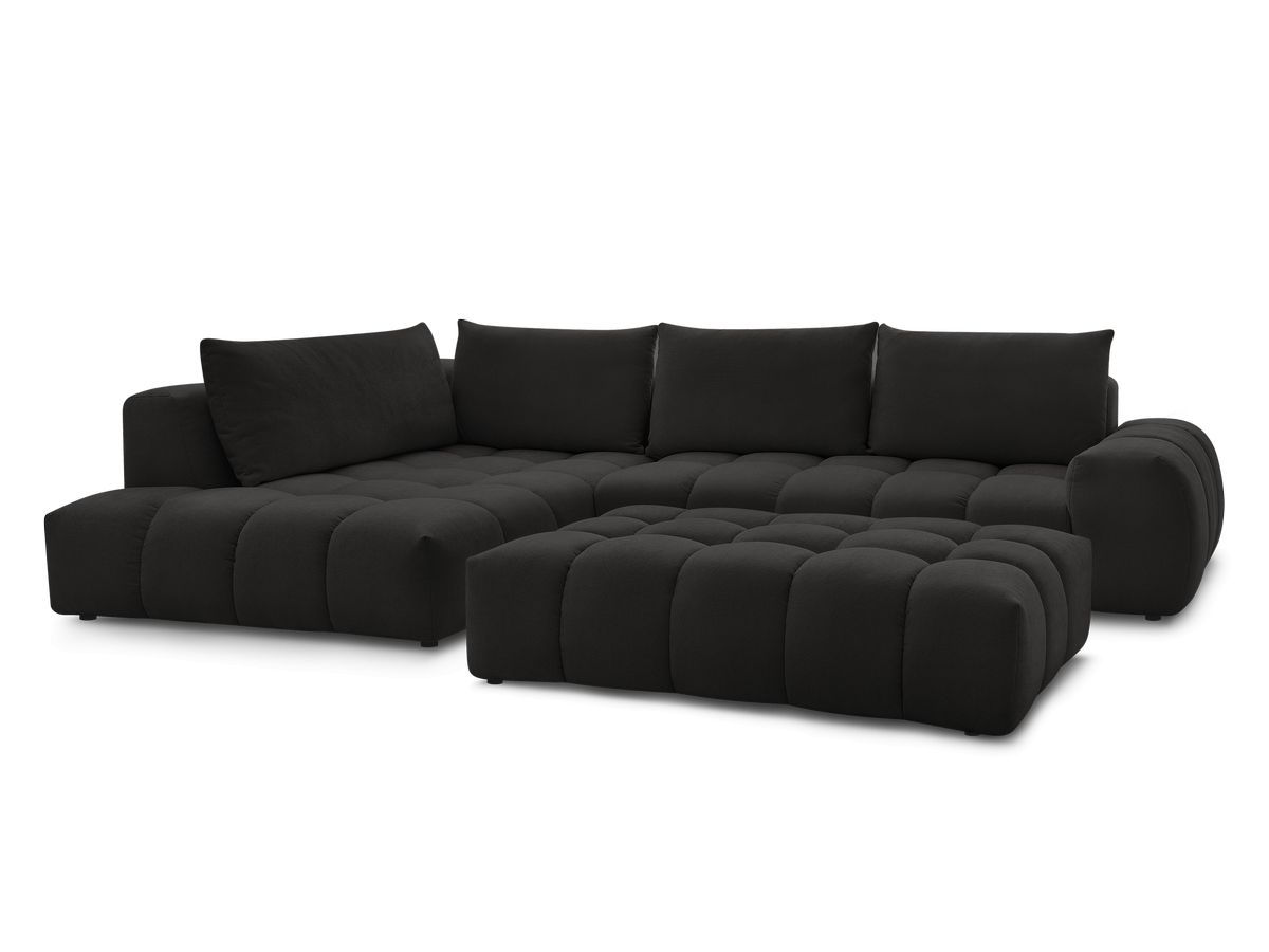 Bobochic Everest Ecksofa mit Schlaffunktion und Pouf, 4 Kissen Strukturstoff Schwarz Ecke links
