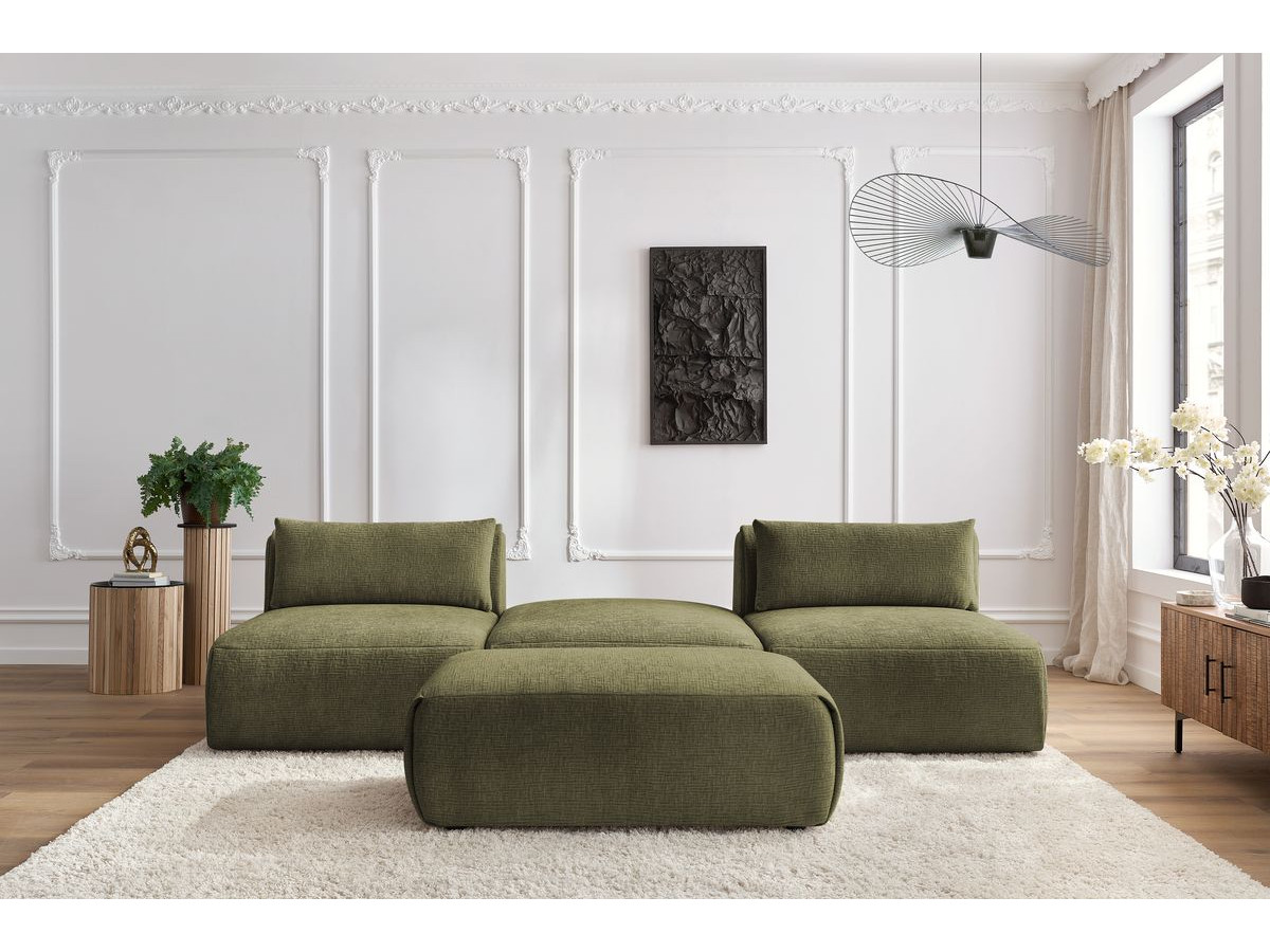 Bobochic Jeanne Sofa 4-Sitzer mit Pouf Strukturstoff Grün