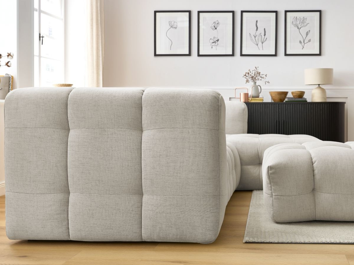 Bobochic Cloud Ecksofa mit Pouf 288 × 184 cm Stoff Beige Ecke rechts
