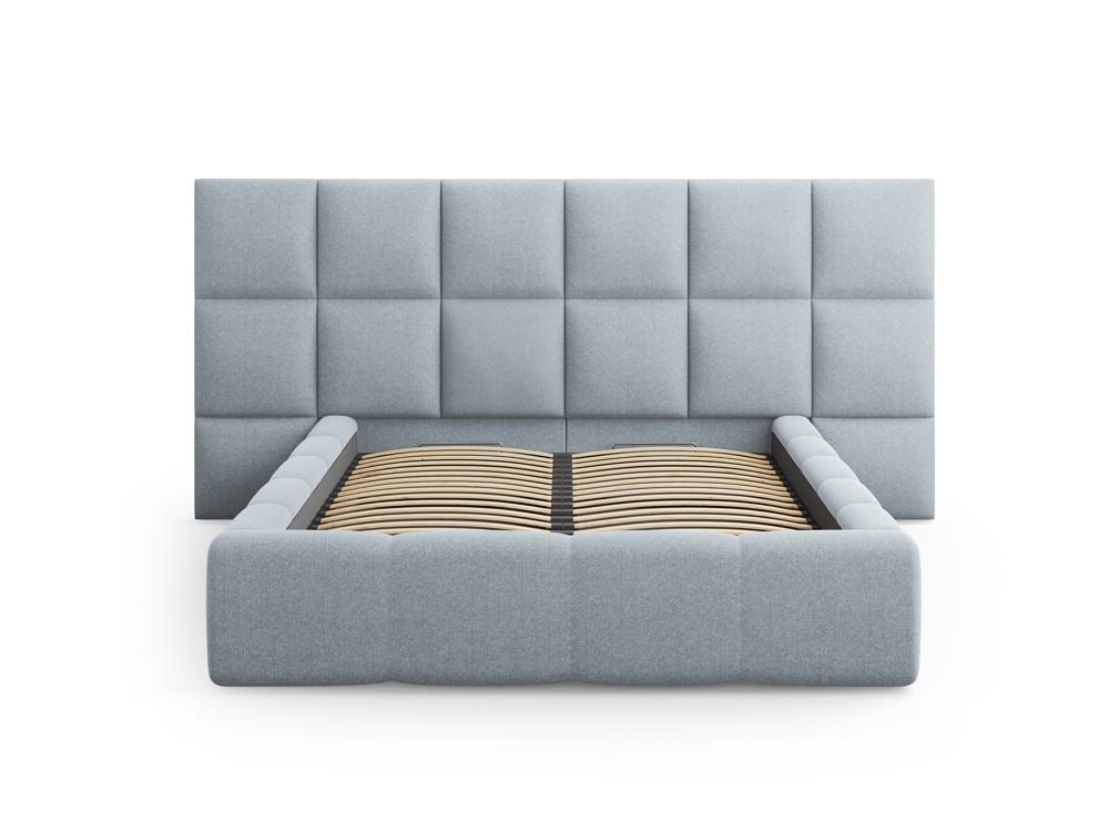 Cosmopolitan Design Stauraumbett mit doppeltem Kopfteil Livigno 180x200 Strukturierter Stoff Solid Hellblau