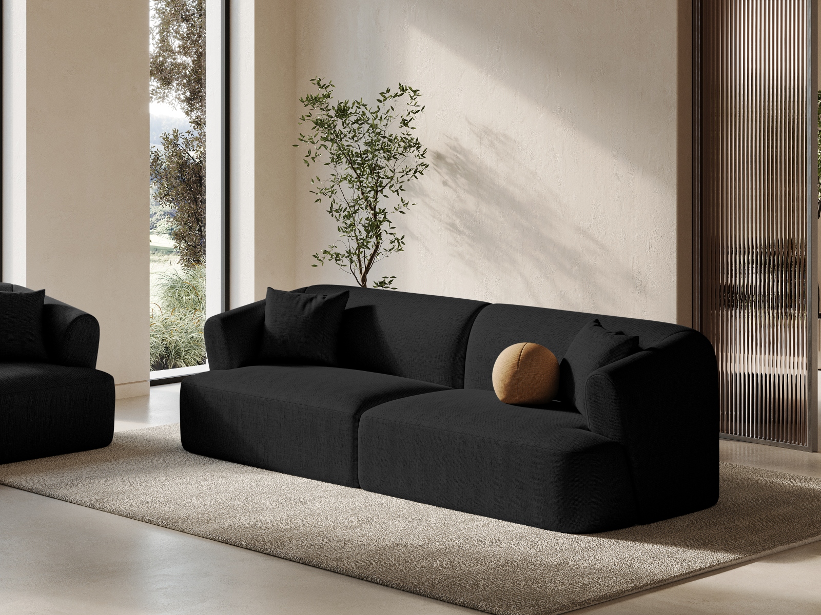 Cosmopolitan Design Sofa Campi 4-Sitzer Strukturierter Stoff Moly Schwarz